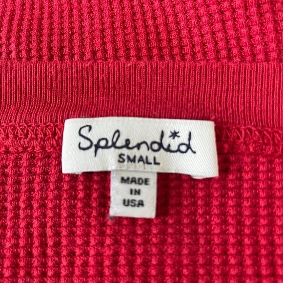 SPLENDID RED SCOOP NECK WAFFLE KNIT THERMAL TEE RAGLAN TOP SMALL - Picture 8 of 9